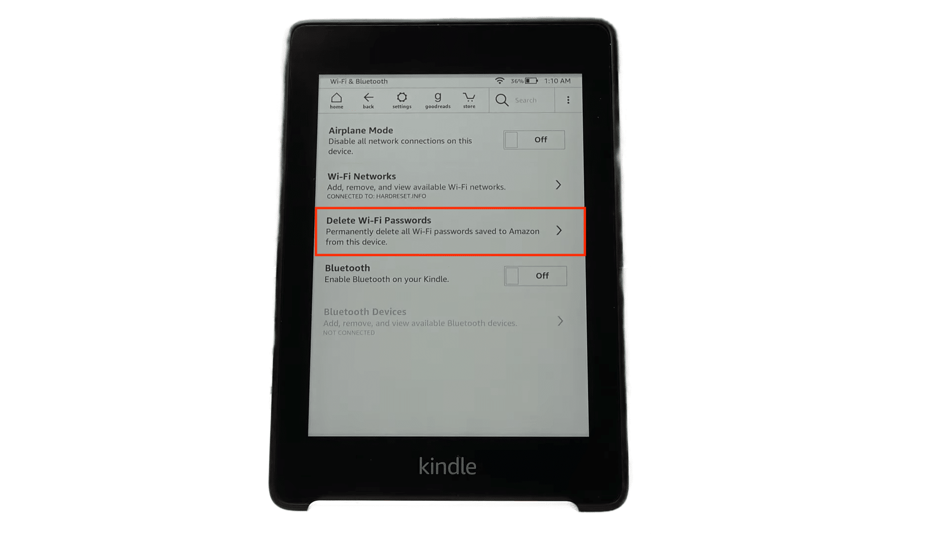 Delete All Wi-Fi Passwords in Kindle